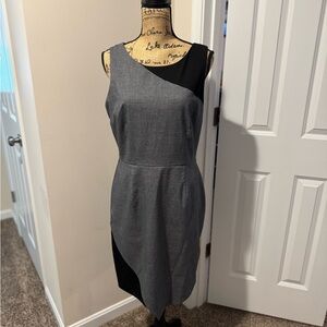 New York & Company Asymmetrical Gray and Black Dress